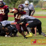 Father Duenas Friar's Christian Taitano gains a few yards late in the fourth quarter. (Photo by Michael Blas)