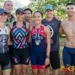 Kristina Woesner, front left, Rachel Jordan, front center, Genina Piolo Criss, front right, Craig Weymouth, back left, Mark Imazu, back second from left, Cam Oneal, back second from right, and Ed Poppe, back right, qualified for the Guam Triathlon National Team at the qualifiers hosted by the Guam National Triathlon Federation on Sunday morning. (Photo by Michael Blas)