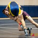 Father Duenas Friars Thomas Poole pins Guam High Panthers Wyatt Roberts in the 170 pound division of the 2018 IIAAG high school boys wrestling match. (Photo by Michael Blas)