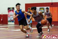 The St. Paul Warriors continue their win streak in the 2020 GSPN Preseason Boys Basketball Tournament as they defeat the Simon Sanchez Sharks 82-52. (Photo by Michael Blas)