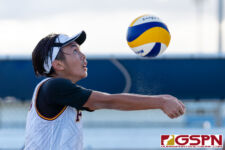 The FD Friars Maroon (Kiko Damian/Thomas Moylan) and FD Friars Gold(Joseph Mafnas/Deavan Hudtohan) faced off for first place in the 2021 IIAAG Boys Beach Volleyball Finals. (Photo by Michael Blas)