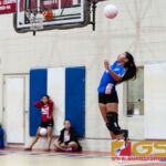 Notre Dame Royals Carlie Quinata leaps up to serve to the St. John's Knights. (Photo by Michael Blas)