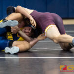 Father Duenas Friars Thomas Poole pins Guam High Panthers Wyatt Roberts in the 170 pound division of the 2018 IIAAG high school boys wrestling match. (Photo by Michael Blas)