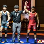 Ethan Aguigui comes out victorious against one of New Zealand's Wrestler in the 2019 United Word Wrestling Oceania Championship help at Leo Palace on Sunday April 21, 2019. (Photo by Michael Blas)