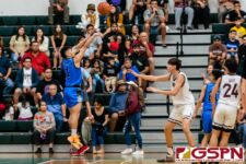 St. Paul Warrior Josiah Quintanilla goes for three early in the first quarter. (Photo by Michael Blas)