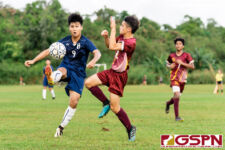 Harvest Eagle Gye Baek Kim and FD Friar Bobby Haddock contest for the ball in the first half of the game. (Photo by Michael Blas)