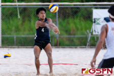 The FD Friars Gold (Aldan Sampson/Ethan Alvarez) faced off against the Guam High Panthers (Jared Aguon/Trey Rosario) for third place in the 2021 IIAAG Boys Beach Volleyball Finals. (Photo by Michael Blas)