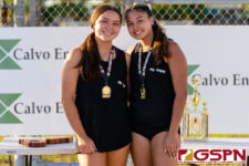 St. John's Knights Tylee Shepherd and Austia Mendiola finish their 2021 IIAAG Girls Beach Volleyball season in first place. (Photo by Michael Blas)