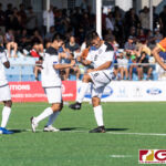 Guam Mataos Shane Malcolm, Isiah Lagutang andIan Mariano celebrate after Malcolms goal. (Photo by Michael Blas)