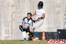 Southern Dolphin Vanesha Naputi makes it safely to third before Academy Cougar Olivia Salas gets a hold of the ball. (Photo by Michael Blas)