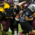 The Father Duenas Friars & The Simon Sanchez Sharks meet in the 2019 IIAAG High School Football Semifinals on Oct. 18, 2019. (photo by Bout It Productions).