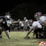 The Okkodo Bulldogs and The Simon Sanchez Sharks faceoff in Week One of the 2019 IIAAG High School Football Season. (photo by Bout It Productions)