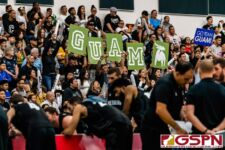 Bank of Guam Men's Basketball Team supporters cheer on their squad during a timeout in the third quarter. New Zealand defeated Guam 113-94 in the FIBA Asia Cup 2021 Qualifiers match. (Photo by Michael Blas)