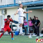 Guam Matao Forward Marcus Lopez attempts to head the ball from a Maldives through in. (Photo by Michael Blas)