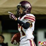 FD Friar WR Javian Cruz celebrates after scoring the first touchdown of the game. (Photo by Michael Blas)