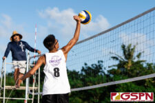 GW Gecko Matthew Magaling gets a spike over the net in the second set of the match. (Photo by Michael Blas)