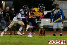 Guam High Panther Andra Johnson runs for the first down after making a reception. (Photo by Michael Blas)