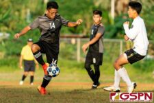 Sanchez Shark midfielder gets a touch on the ball midway through the second half of the match. (Photo by Michael Blas)