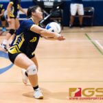 Guam High Panthers Aniah Cruz connects with a bump after a return ball from the Harvest christian Academy Eagles. (Photo by Michael Blas)