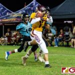 FD Friar Javian Cruz makes the catch inside the end zone for the first touchdown of the game. (Photo by Michael Blas)