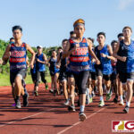 Okkodo Bulldog runners lead the pack at the start of their against the St. Paul Warriors. (Photo by Michael Blas)