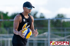 The FD Friars Maroon (Kiko Damian/Thomas Moylan) and FD Friars Gold(Joseph Mafnas/Deavan Hudtohan) faced off for first place in the 2021 IIAAG Boys Beach Volleyball Finals. (Photo by Michael Blas)