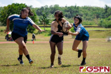 The Tiyan Titans faced the Academy Cougars Saturday afternoon at GW Field in the 2020 ISA Girls Rugby league. (Photo by Michael Blas)