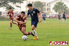 FD Friar Eugene Arriola contests for the ball against Harvest Eagle Seungmin Kim. (Photo by Michael Blas)