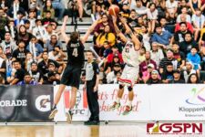Guam's JP Cruz gets a three point shot off over New Zealand's Taylor Britt. New Zealand defeated Guam 113-94 in the FIBA Asia Cup 2021 Qualifiers match. (Photo by Michael Blas)