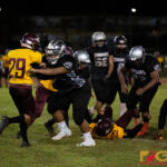 The Father Duenas Friars & The Simon Sanchez Sharks meet in the 2019 IIAAG High School Football Semifinals on Oct. 18, 2019. (photo by Bout It Productions).