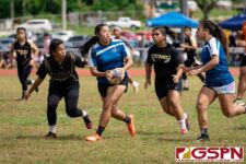 The Tiyan Titans faced the Academy Cougars Saturday afternoon at GW Field in the 2020 ISA Girls Rugby league. (Photo by Michael Blas)